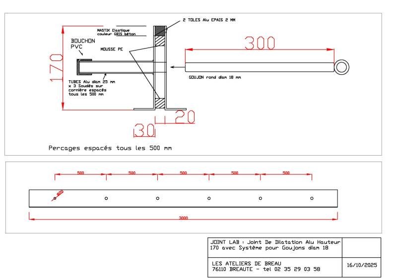 Joint dilatation avec goujons pour surface béton parking